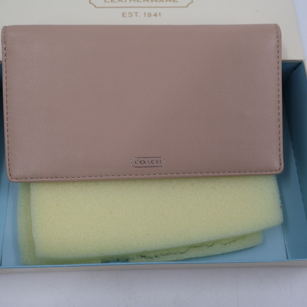 Coach Kristin Leather Checkbook Cover Womens OS Shell Pink 47485 Silver Logo